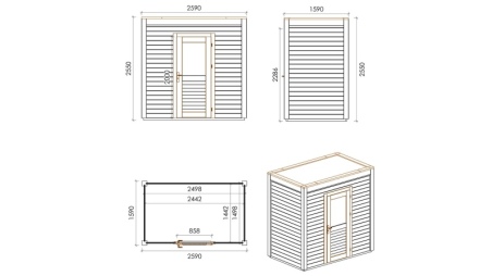 Gartenhaus, Gerätehaus Nexa 2.59x1.59m - 4.12m2 - 28mm - Imprägniert