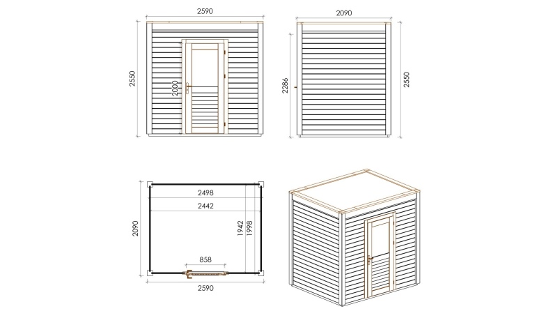 Gartenhaus, Gerätehaus Nexa 2.59x2.09m - 5.41m2 - 28mm - Imprägniert