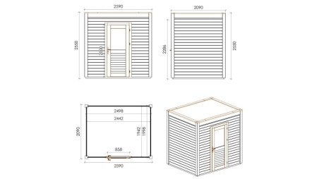 Gartenhaus, Gerätehaus Nexa 2.59x2.09m - 5.41m2 - 28mm - Imprägniert