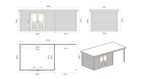 Gartenhaus, Gerätehaus Freya 6.56x3.09m - 20.27m2 - 28mm - Imprägniert