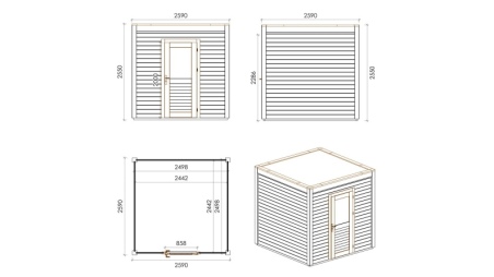 Gartenhaus, Gerätehaus Nexa 2.59x2.59m - 6.71m2 - 28mm - Imprägniert