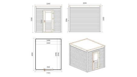 Gartenhaus, Gerätehaus Nexa 2.59x3.09m - 8m2 - 28mm - Imprägniert