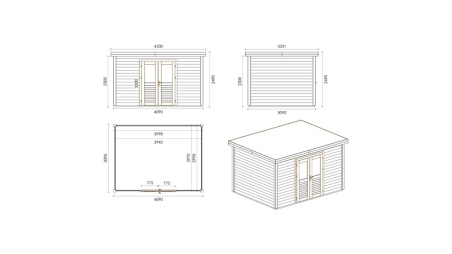 Gartenhaus, Gerätehaus Freya 4.09x3.09m - 12.64m2 - 28mm - Imprägniert
