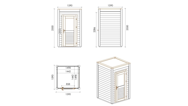 Gartenhaus, Gerätehaus Veya 1.59x1.59m - 2.53m2 - 28mm - Imprägniert