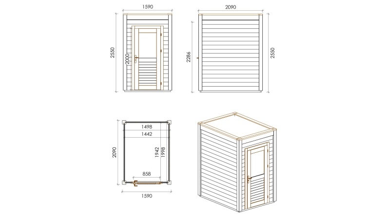 Gartenhaus, Gerätehaus Veya 1.59x2.09m - 3.32m2 - 28mm - Imprägniert