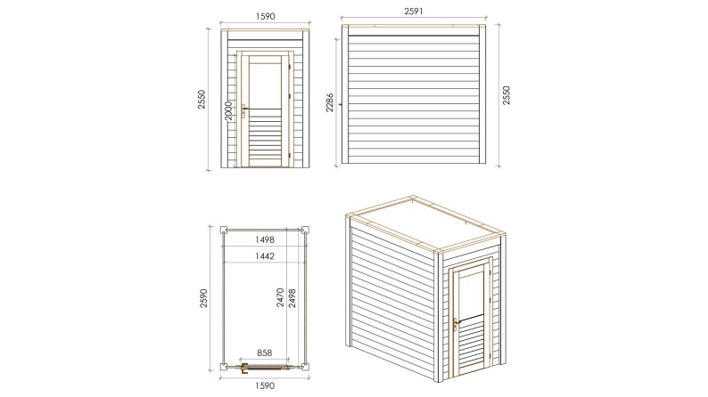 Gartenhaus, Gerätehaus Veya 1.59x2.59m - 4.12m2 - 28mm - Imprägniert