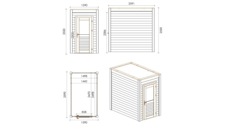 Gartenhaus, Gerätehaus Veya 1.59x2.59m - 4.12m2 - 28mm - Imprägniert