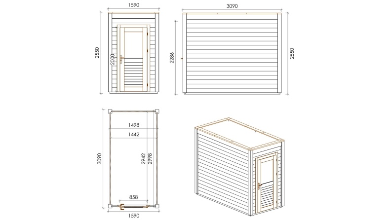 Gartenhaus, Gerätehaus Veya 1.59x3.09m - 4.91m2 - 28mm - Imprägniert