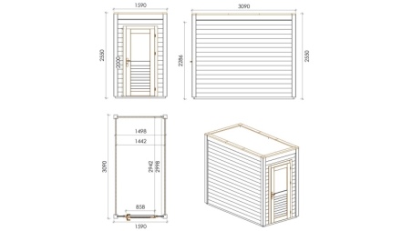 Gartenhaus, Gerätehaus Veya 1.59x3.09m - 4.91m2 - 28mm - Imprägniert