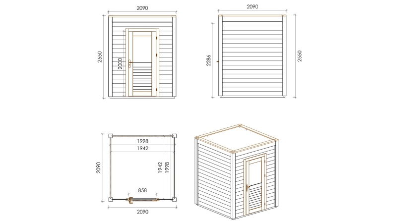 Gartenhaus, Gerätehaus Luma 2.09x2.09m - 4.37m2 - 28mm - Imprägniert