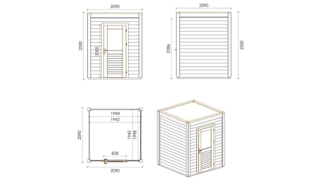 Gartenhaus, Gerätehaus Luma 2.09x2.09m - 4.37m2 - 28mm - Imprägniert