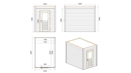Gartenhaus, Gerätehaus Luma 2.09x3.09m - 6.46m2 - 28mm - Imprägniert
