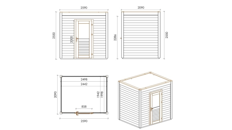 Gartenhaus, Gerätehaus Nexa 2.59x2.09m - 5.41m2 - 28mm - Imprägniert