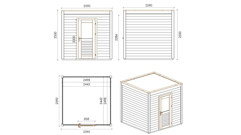 Gartenhaus, Gerätehaus Nexa 2.59x2.59m - 6.71m2 - 28mm - Imprägniert