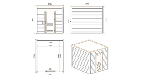 Gartenhaus, Gerätehaus Nexa 2.59x3.09m - 8m2 - 28mm - Imprägniert