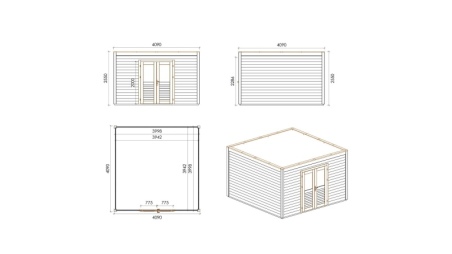 Gartenhaus, Gerätehaus Nova 4.09x4.09m - 16.73m2 - 28mm - Imprägniert