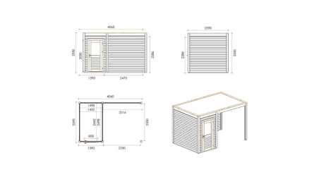 Gartenhaus, Gerätehaus Veya 4.06x2.59m - 10.52m2 - 28mm - Imprägniert
