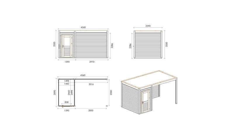 Gartenhaus, Gerätehaus Veya 4.56x2.59m - 11.81m2 - 28mm - Imprägniert