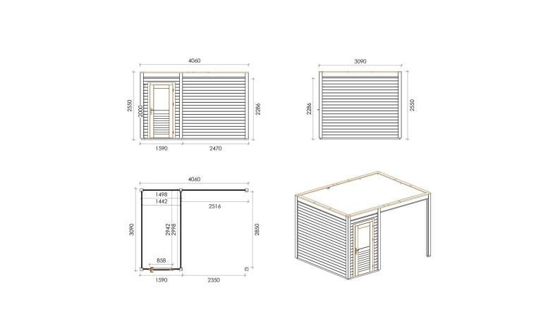 Gartenhaus, Gerätehaus Veya 4.06x3.09m - 12.55m2 - 28mm - Imprägniert