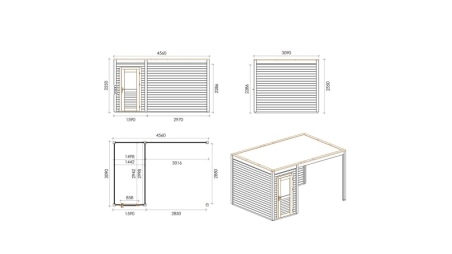 Gartenhaus, Gerätehaus Veya 4.56x3.09m - 14.09m2 - 28mm - Imprägniert
