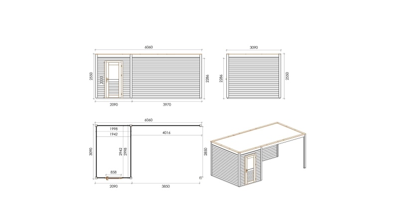 Gartenhaus, Gerätehaus Luma 6.06x3.09m - 18.73m2 - 28mm - Imprägniert