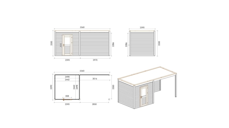 Gartenhaus, Gerätehaus Nexa 5.56x2.59m - 14.4m2 - 28mm - Imprägniert