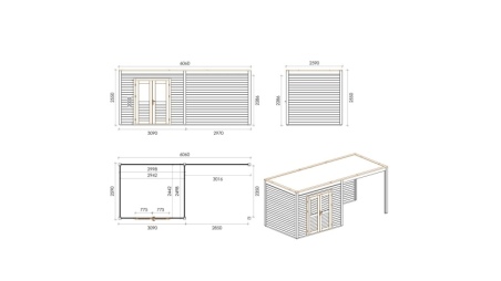 Gartenhaus, Gerätehaus Sora 6.06x2.59m - 15.7m2 - 28mm - Imprägniert