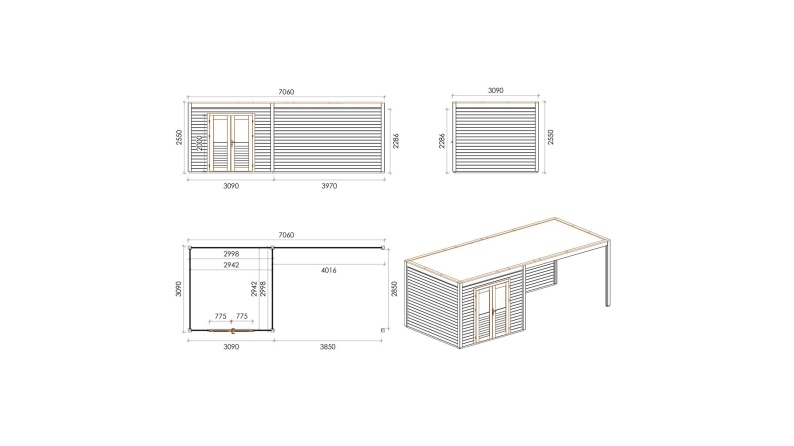Gartenhaus, Gerätehaus Sora 7.06x3.09m - 21.82m2 - 28mm - Imprägniert