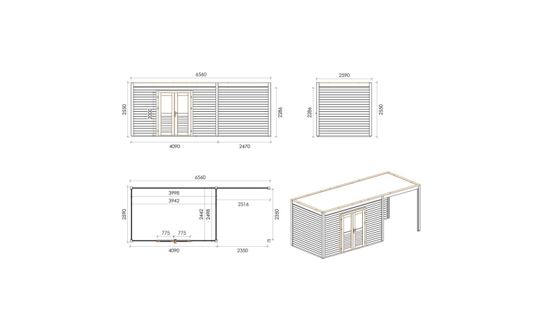 Gartenhaus, Gerätehaus Nova 6.56x2.59m - 16.99m2 - 28mm - Imprägniert