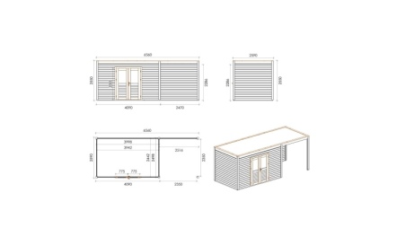 Gartenhaus, Gerätehaus Nova 6.56x2.59m - 16.99m2 - 28mm - Imprägniert