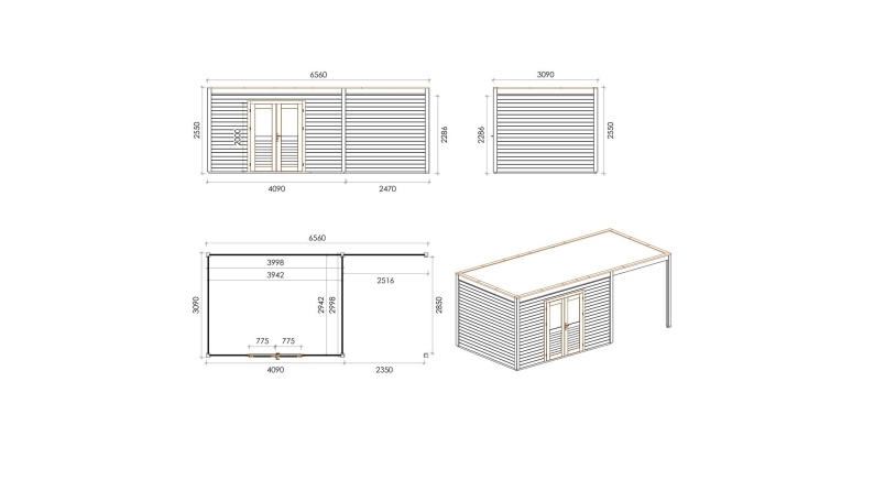 Gartenhaus, Gerätehaus Nova 6.56x3.09m - 20.27m2 - 28mm - Imprägniert