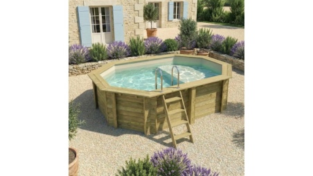 Pool NEMO 4.3 x 3 - H.1.18 m mit Liegefläche, sandfarben, mit am Beton verschraubten Stahlprofilen