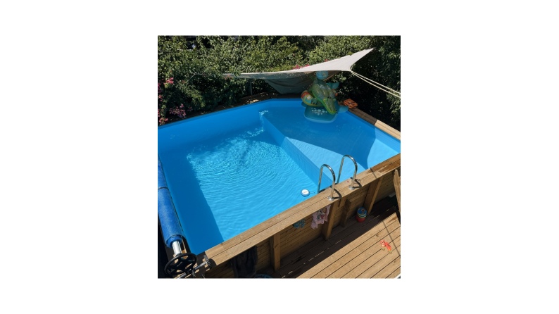 Pool NEMO 4.3 x 3 - H.1.18 m mit Liegefläche, sandfarben, auf Rahmen - ohne Betonieren