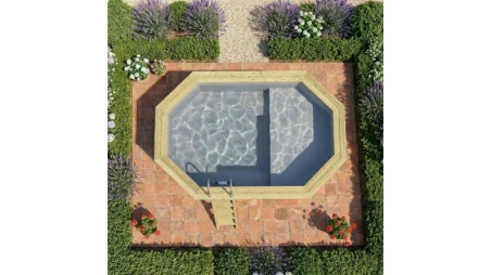 Pool NEMO 4.3 x 3 - H.1.31 m mit Liegefläche, grau, mit am Beton verschraubten Stahlprofilen