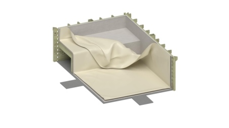 Pool NEMO 7.3 x 3.97 - H.1.45 m mit Liegefläche, sandfarben, mit am Beton verschraubten Stahlprofilen