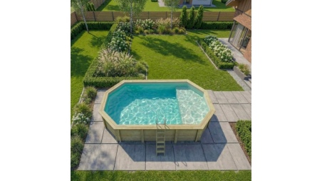 Pool NEMO 7.3 x 3.97 - H.1.45 m mit Liegefläche, sandfarben, auf Rahmen - ohne Betonieren