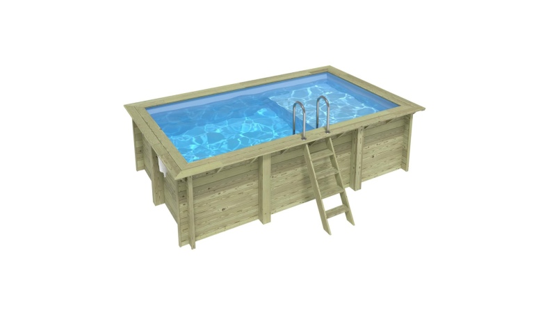 Pool AQUA 4.65 x 2.85 - H.1.24 m mit Liegefläche, hellblau, mit Stahlprofilen zum Einbetonieren