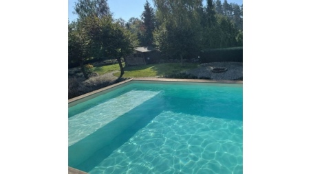 Pool AQUA 4.65 x 2.85 - H.1.24 m mit Liegefläche, sandfarben, mit Stahlprofilen zum Einbetonieren