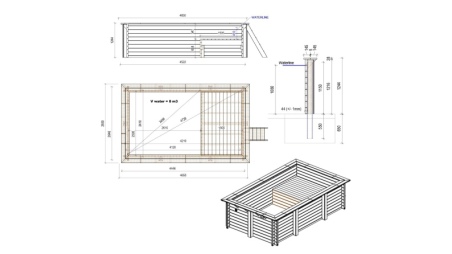 Pool AQUA 4.65 x 2.85 - H.1.24 m mit Liegefläche, hellblau, auf Rahmen - ohne Betonieren
