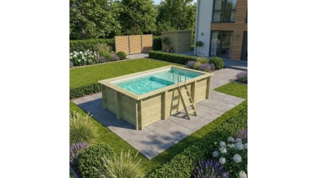 Pool AQUA 4.65 x 2.85 - H.1.24 m mit Liegefläche, sandfarben, auf Rahmen - ohne Betonieren