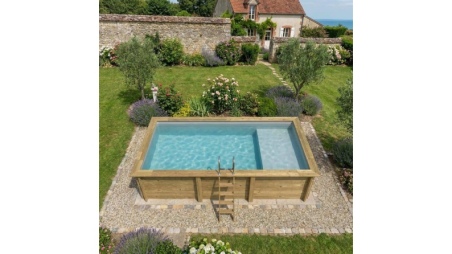 Pool AQUA 6.1 x 2.85 - H.1.31 m mit Liegefläche, grau, mit Stahlprofilen zum Einbetonieren