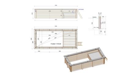 Pool AQUA 6.1 x 2.85 - H.1.31 m mit Liegefläche, grau, mit Stahlprofilen zum Einbetonieren