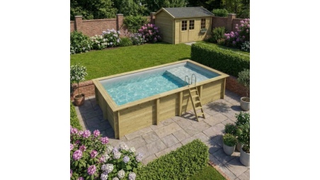 Pool AQUA 7 x 3.75 - H.1.45 m mit Liegefläche, grau, mit Stahlprofilen zum Einbetonieren