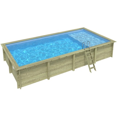 Pool AQUA 8.5 x 4.35 - H.1.45 m mit Liegefläche, hellblau, mit Stahlprofilen zum Einbetonieren