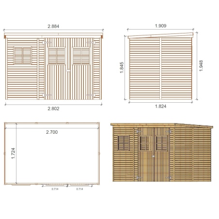 Gartenhaus, Gerätehaus 4.86m2 - 2.7x1.8m