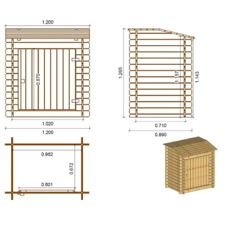 Gartenpoolschrank für Zubehör 1.2x0.89 m H.1.26 m - Imprägniert 